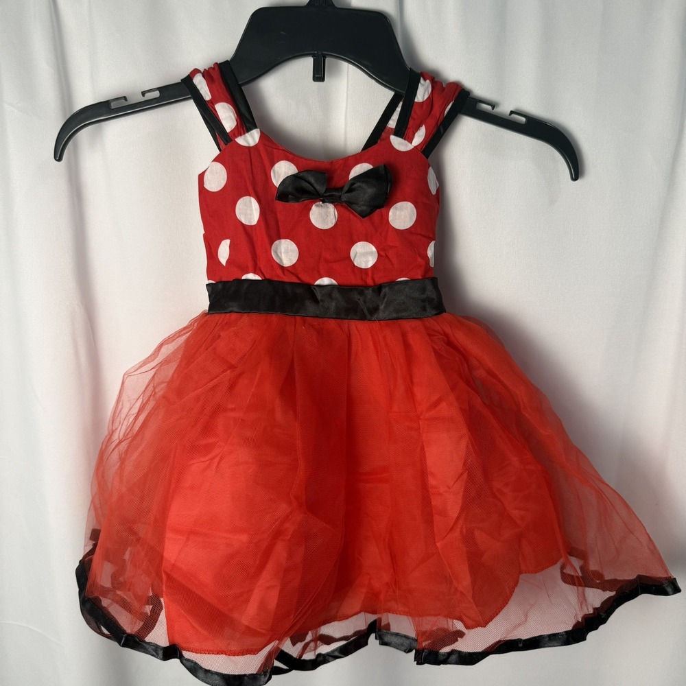 NNJXD Girls‎ Red Polka Dot Minnie inspired Tulle Party Dress Black Bow Size 90